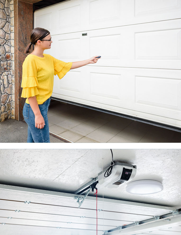 A modern garage door opener system installed in a Medina home for enhanced convenience and security.